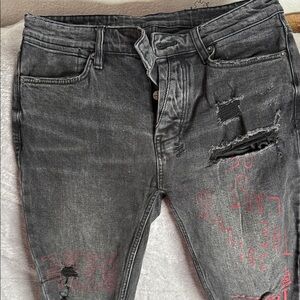Ksubi Charcoal Skinny Jeans with Red Details